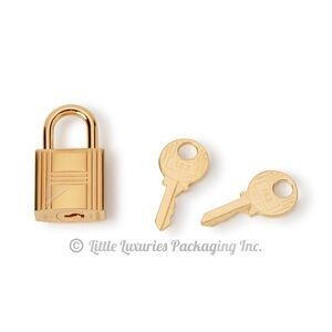 NEW Authentic Hermes Gold Cadenas Lock Padlock & 2 Keys Set with Plastic Seal